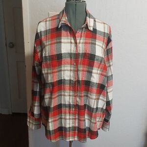 Old Navy Red, White, and Black Plaid Button Down Flannel Shirt